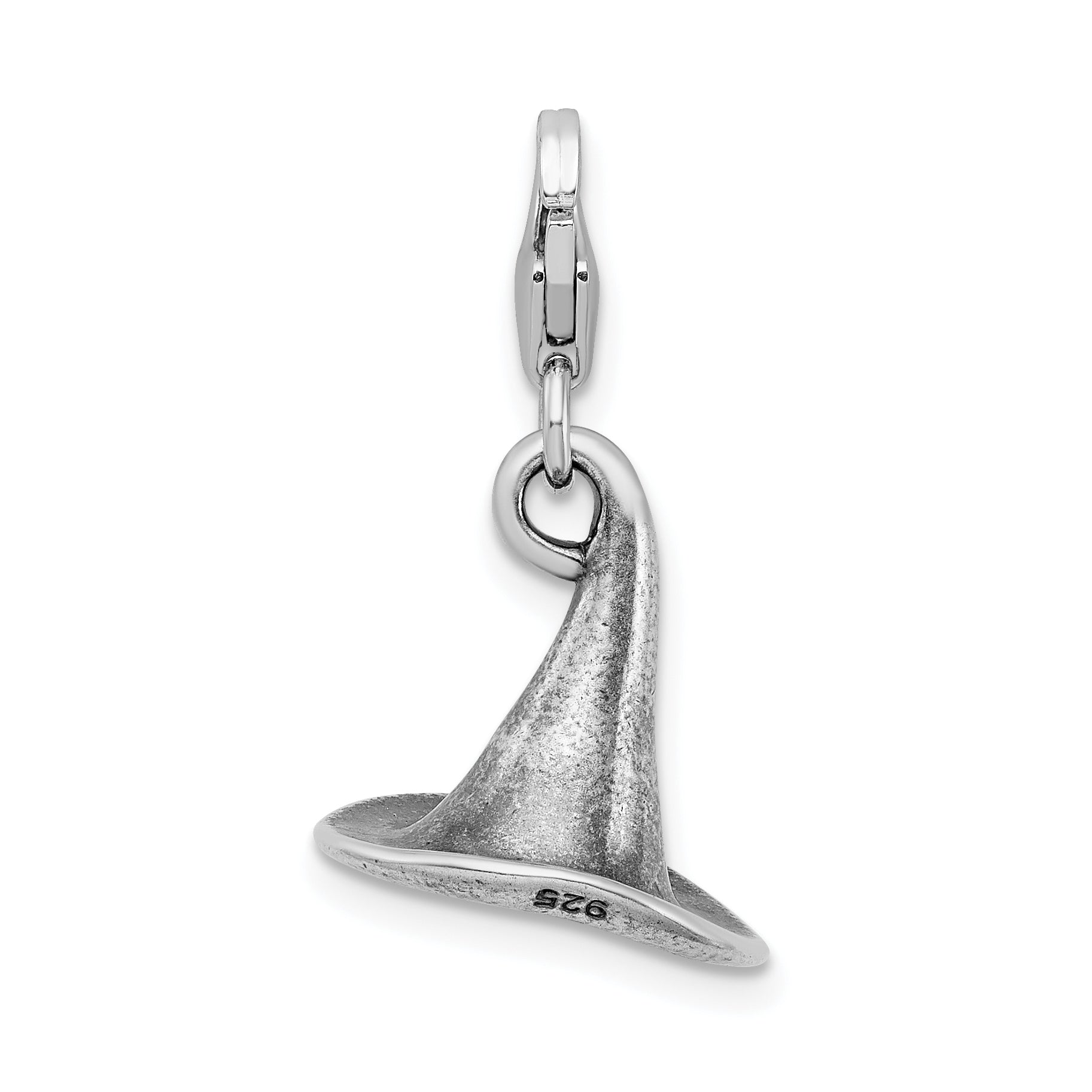 Sterling Silver Amore La Vita Rhodium-Plated Polished 3-D Antiqued Witches Hat Charm With Fancy Lobster Clasp