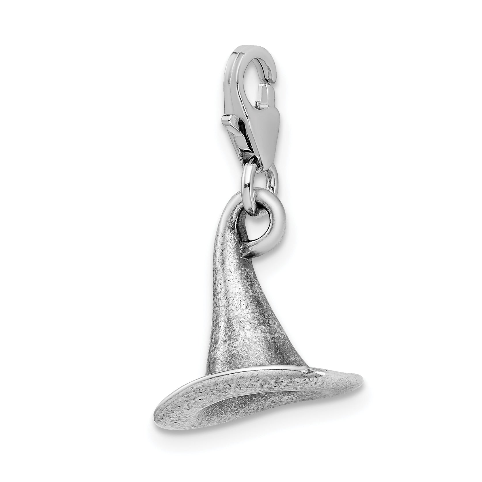 Sterling Silver Amore La Vita Rhodium-Plated Polished 3-D Antiqued Witches Hat Charm With Fancy Lobster Clasp
