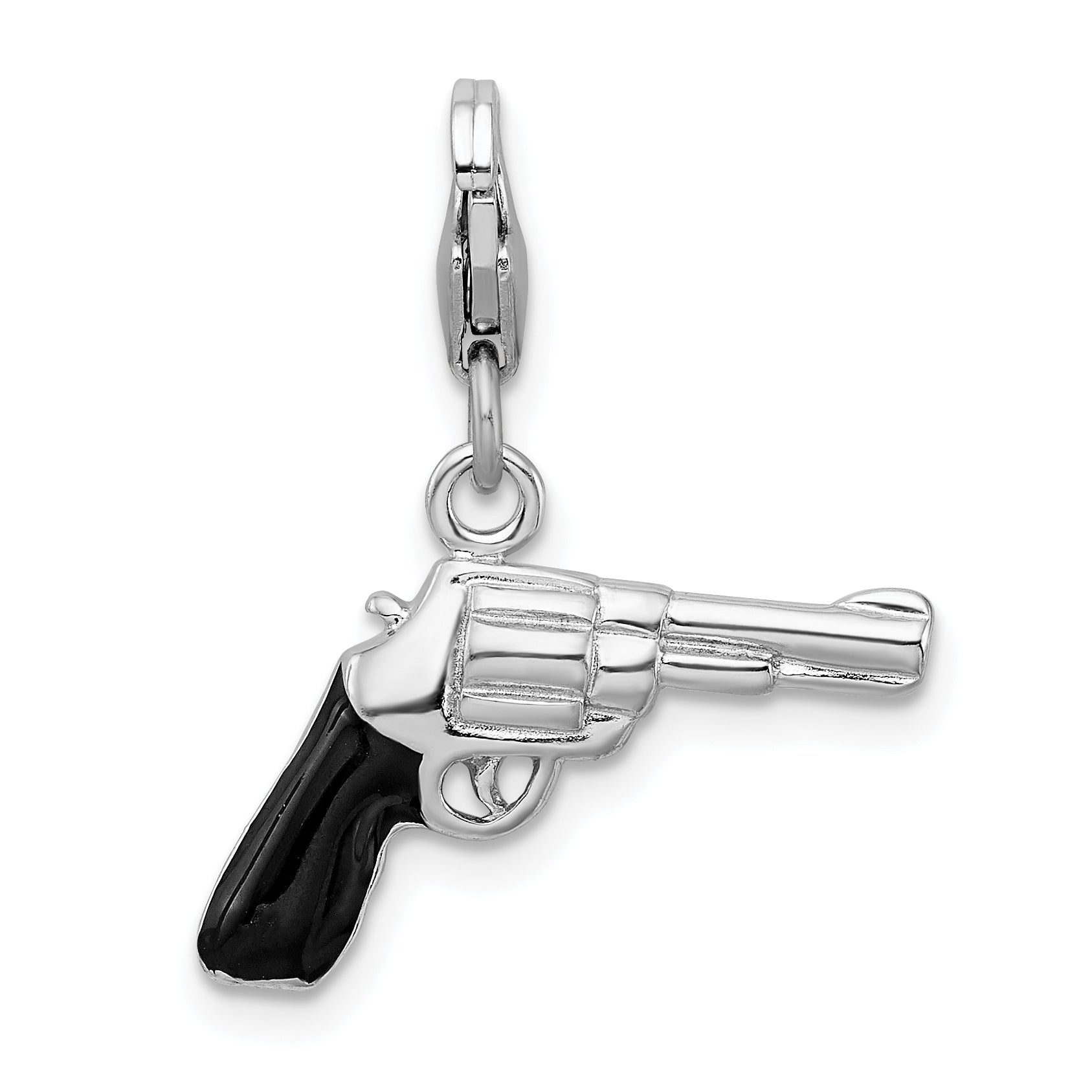 Sterling Silver Amore La Vita Rhodium-Plated Polished 3-D Enameled Pistol Charm With Fancy Lobster Clasp