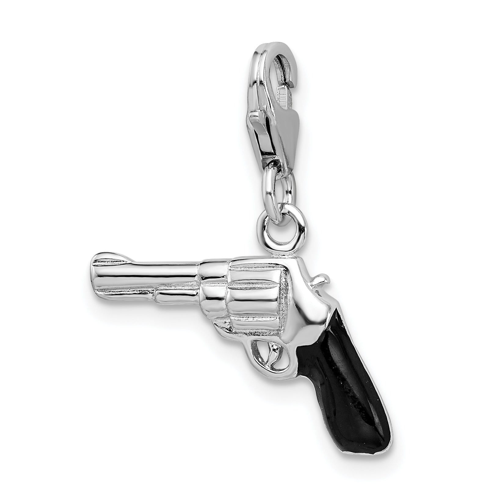 Sterling Silver Amore La Vita Rhodium-Plated Polished 3-D Enameled Pistol Charm With Fancy Lobster Clasp