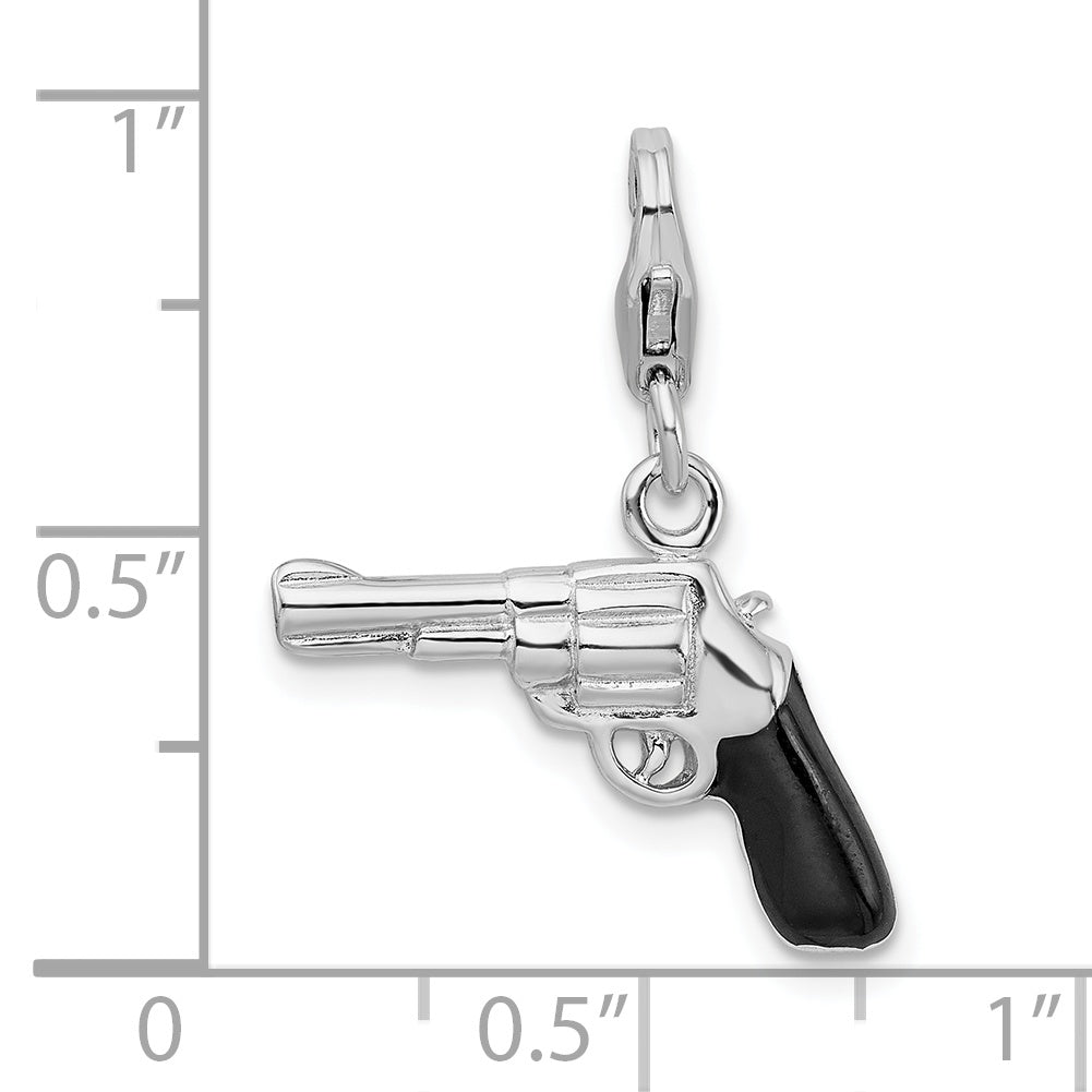 Sterling Silver Amore La Vita Rhodium-Plated Polished 3-D Enameled Pistol Charm With Fancy Lobster Clasp