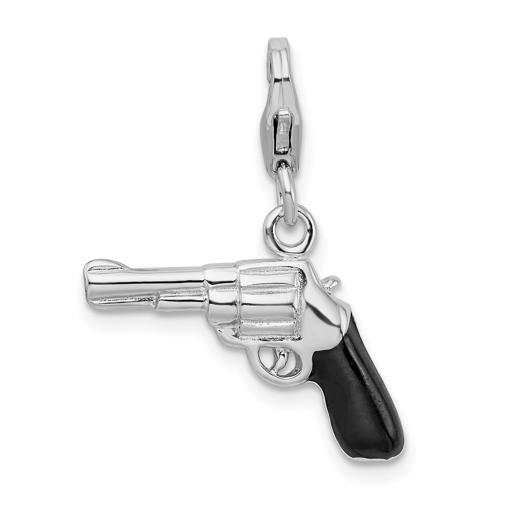 Sterling Silver Amore La Vita Rhodium-Plated Polished 3-D Enameled Pistol Charm With Fancy Lobster Clasp