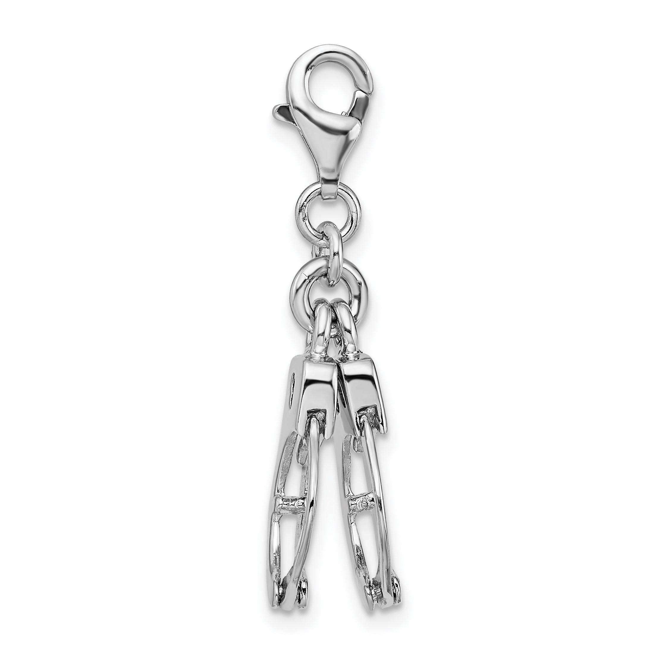 Sterling Silver Amore La Vita Rhodium-Plated Polished 3-D Moveable Hand Cuffs Charm With Fancy Lobster Clasp