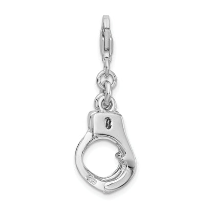 Sterling Silver Amore La Vita Rhodium-Plated Polished 3-D Moveable Hand Cuffs Charm With Fancy Lobster Clasp
