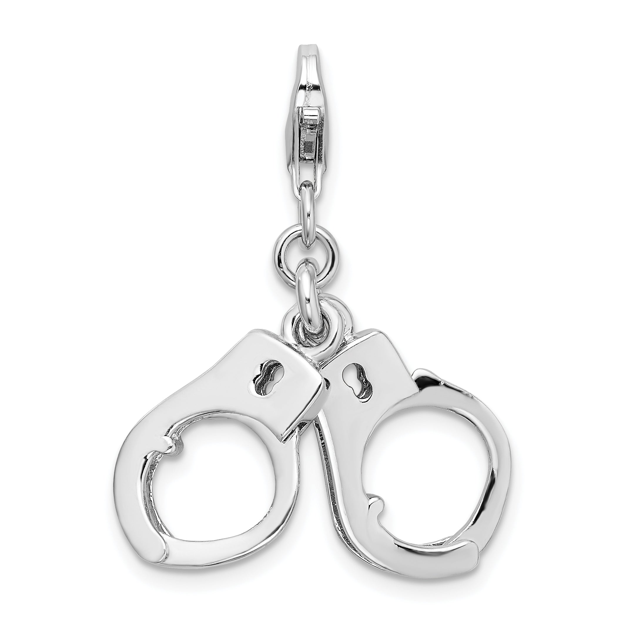 Sterling Silver Amore La Vita Rhodium-Plated Polished 3-D Moveable Hand Cuffs Charm With Fancy Lobster Clasp