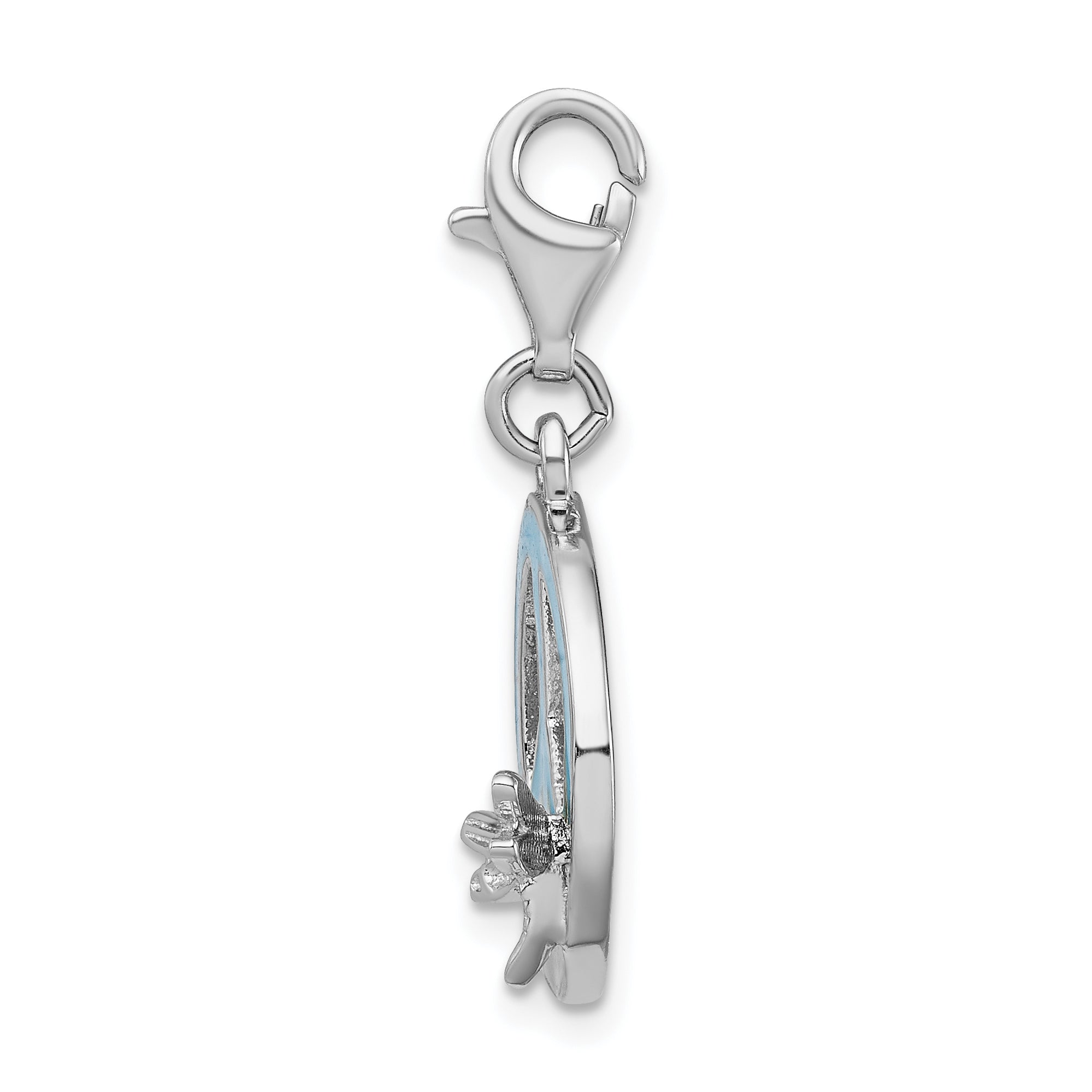 Sterling Silver Amore La Vita Rhodium-Plated Polished Enameled Peace Sign With Dragonfly Charm Fancy Lobster Clasp