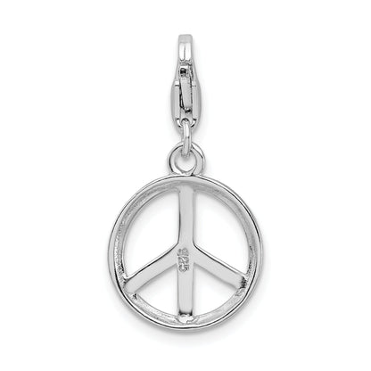 Sterling Silver Amore La Vita Rhodium-Plated Polished Peace Sign Charm With Fancy Lobster Clasp