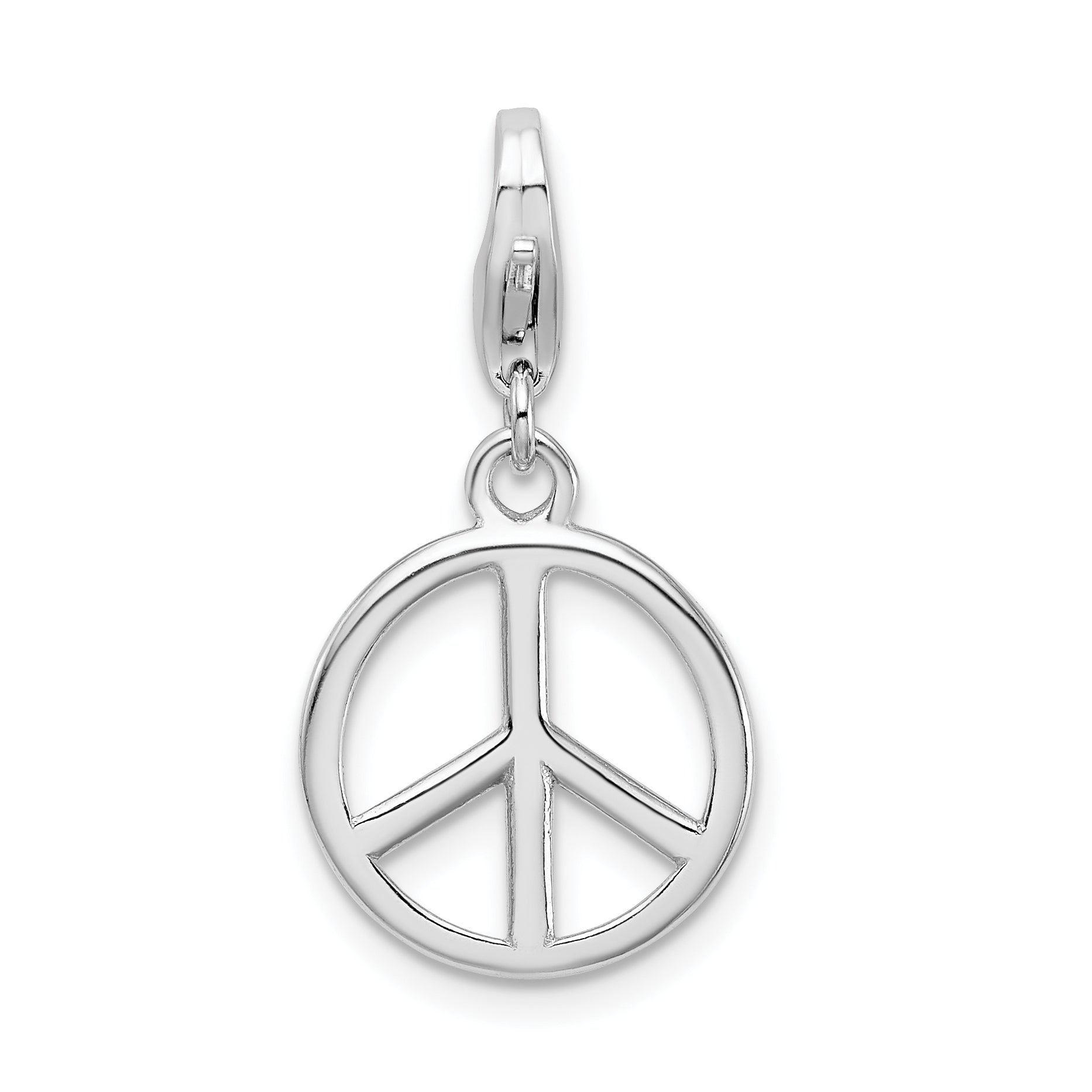 Sterling Silver Amore La Vita Rhodium-Plated Polished Peace Sign Charm With Fancy Lobster Clasp