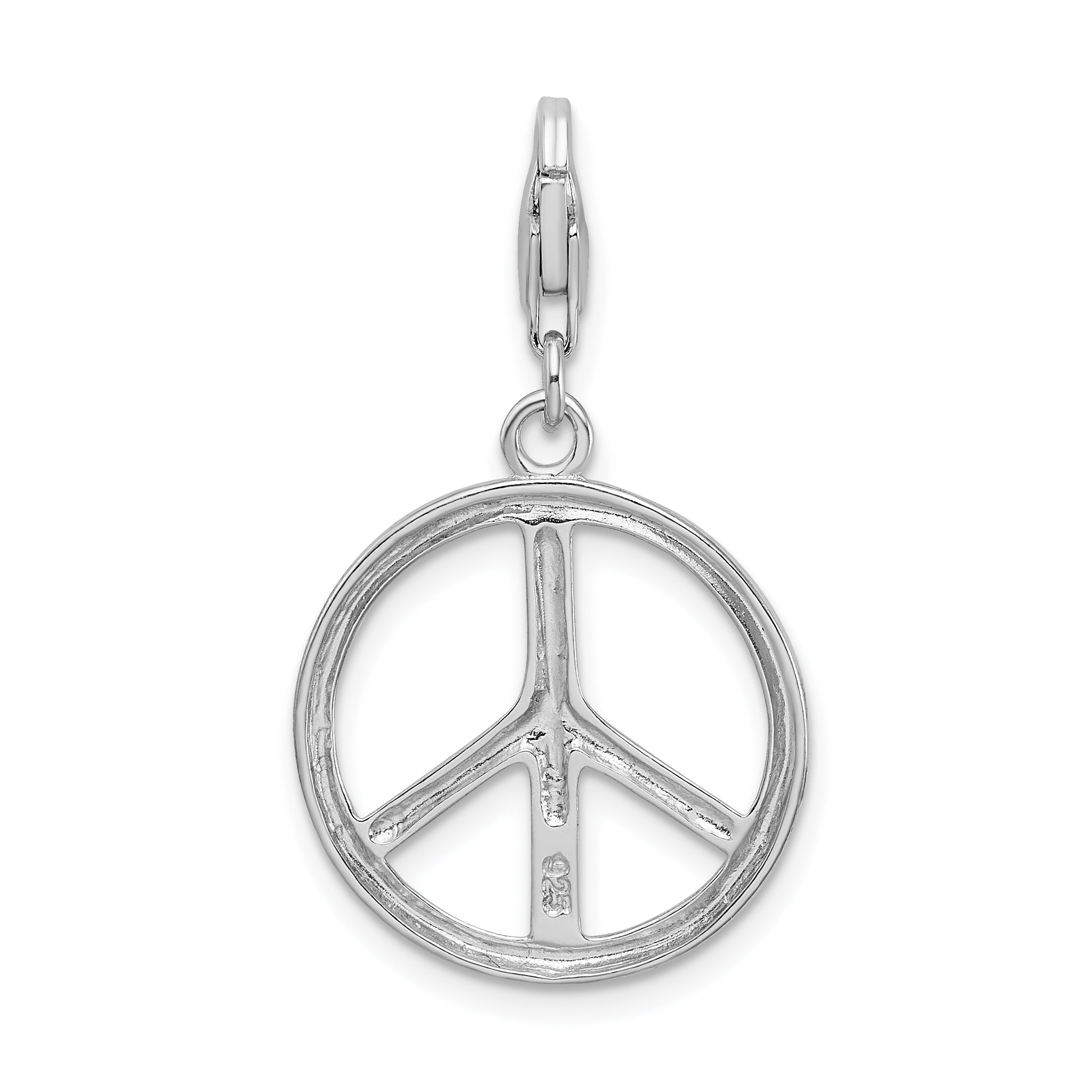 Sterling Silver Amore La Vita Rhodium-Plated Polished Peace Sign Charm With Fancy Lobster Clasp