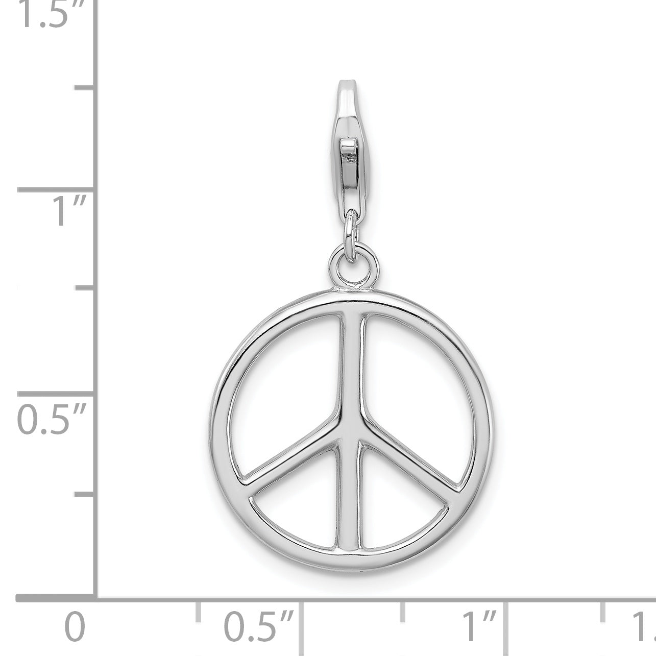 Sterling Silver Amore La Vita Rhodium-Plated Polished Peace Sign Charm With Fancy Lobster Clasp