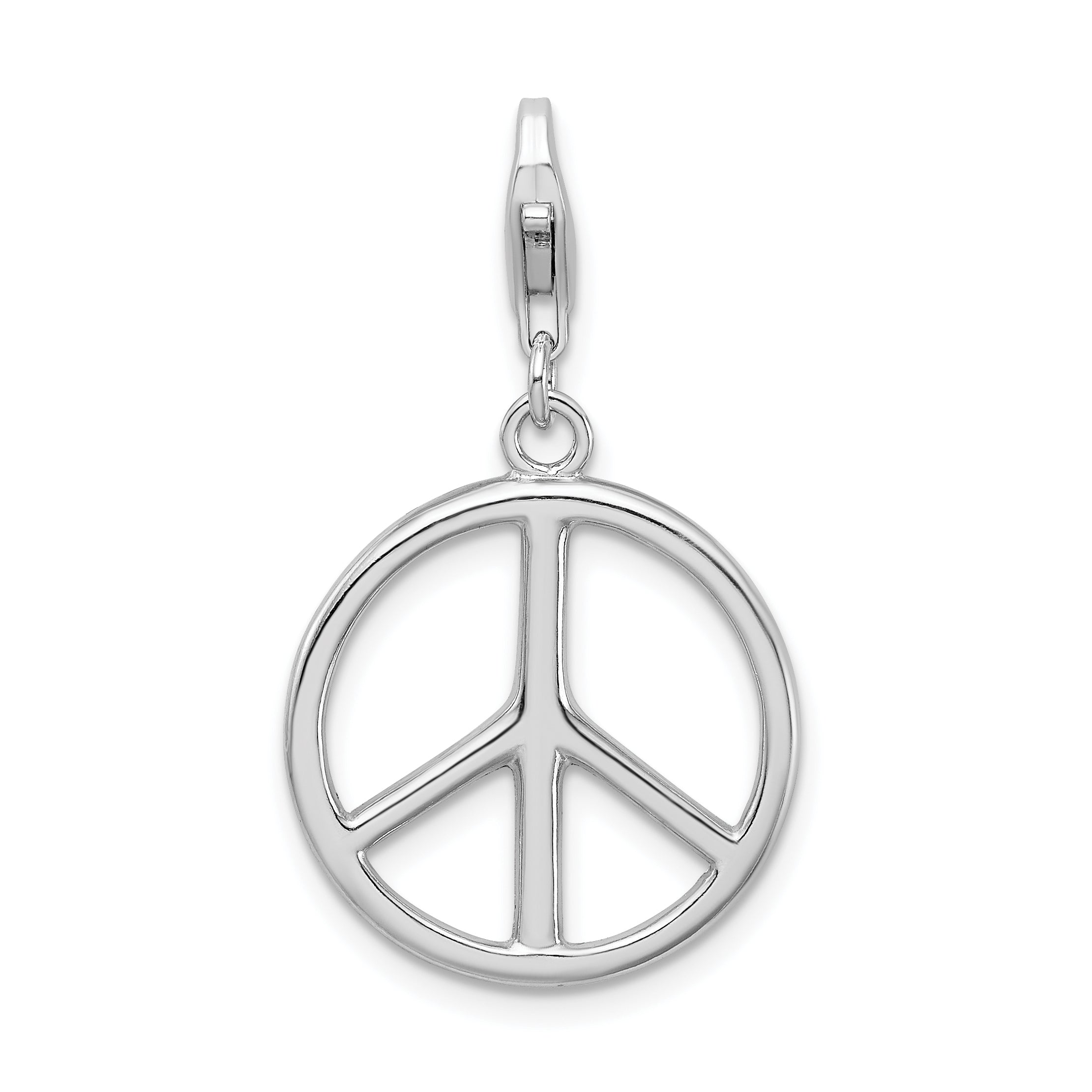 Sterling Silver Amore La Vita Rhodium-Plated Polished Peace Sign Charm With Fancy Lobster Clasp