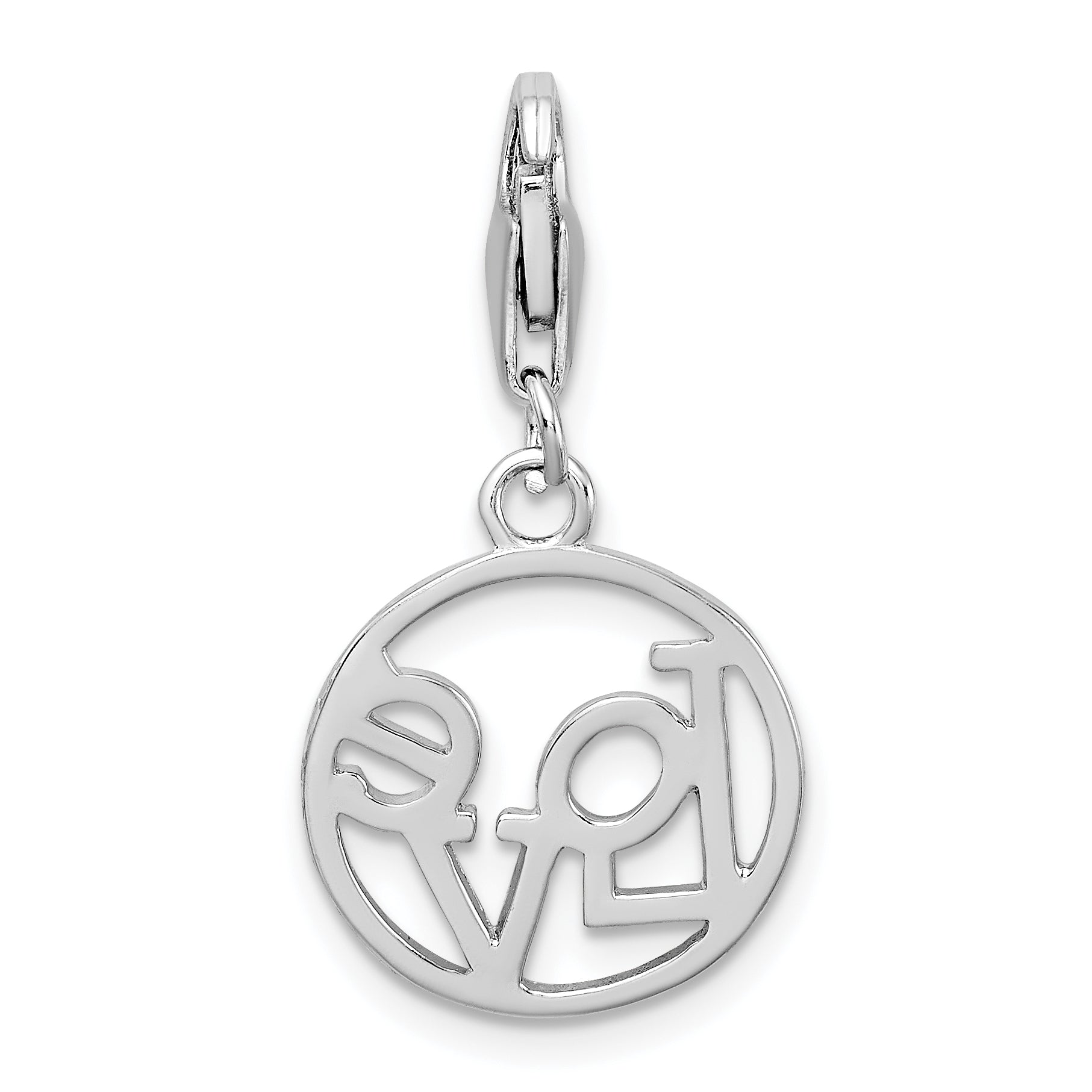 Sterling Silver Amore La Vita Rhodium-Plated Polished Love In Open Circle Charm With Fancy Lobster Clasp