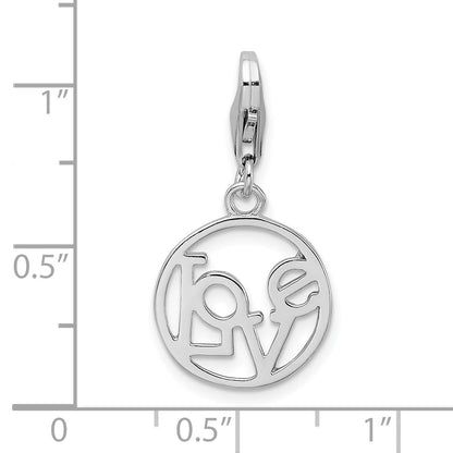 Sterling Silver Amore La Vita Rhodium-Plated Polished Love In Open Circle Charm With Fancy Lobster Clasp