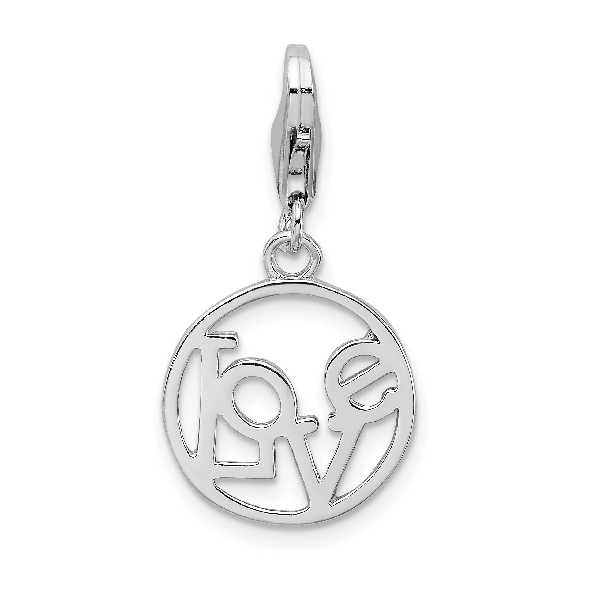 Sterling Silver Amore La Vita Rhodium-Plated Polished Love In Open Circle Charm With Fancy Lobster Clasp