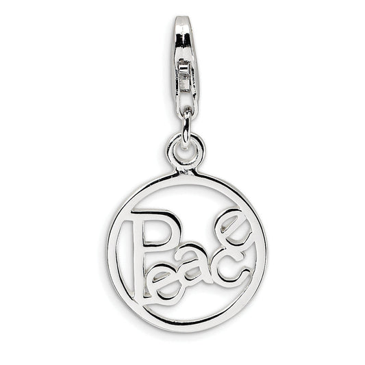 Sterling Silver Amore La Vita Rhodium-Plated Polished Peace In Circle Charm With Fancy Lobster Clasp