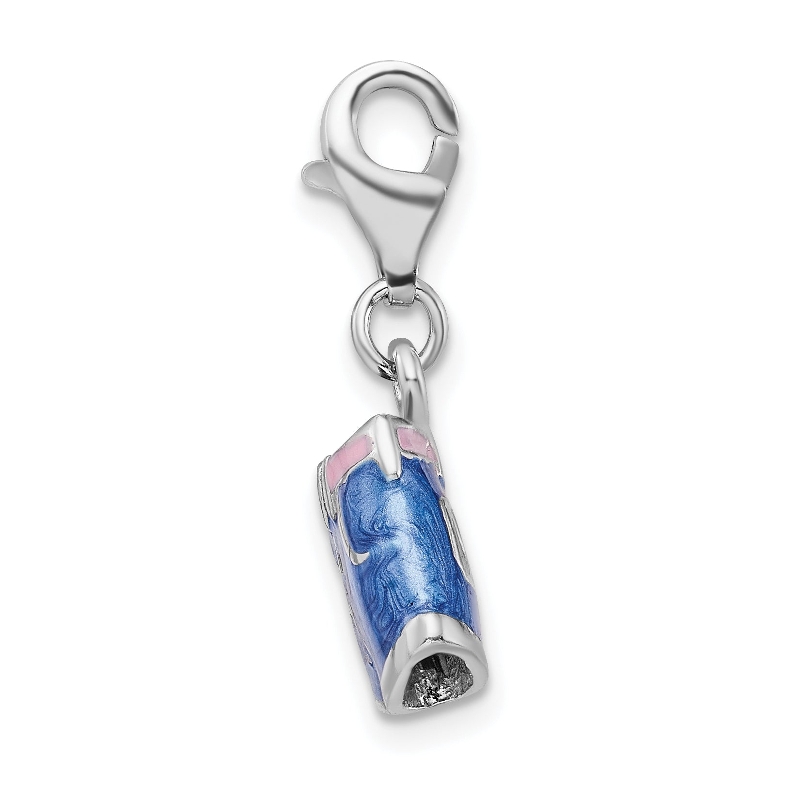 Sterling Silver Amore La Vita Rhodium-Plated Polished 3-D Enameled Blue Jean Shorts Charm With Fancy Lobster Clasp