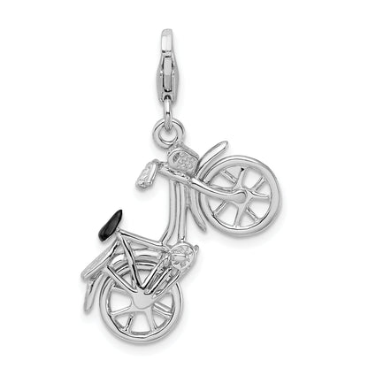 Sterling Silver Amore La Vita Rhodium-Plated Polished 3-D Enameled Moveable Bicycle Charm With Fancy Lobster Clasp