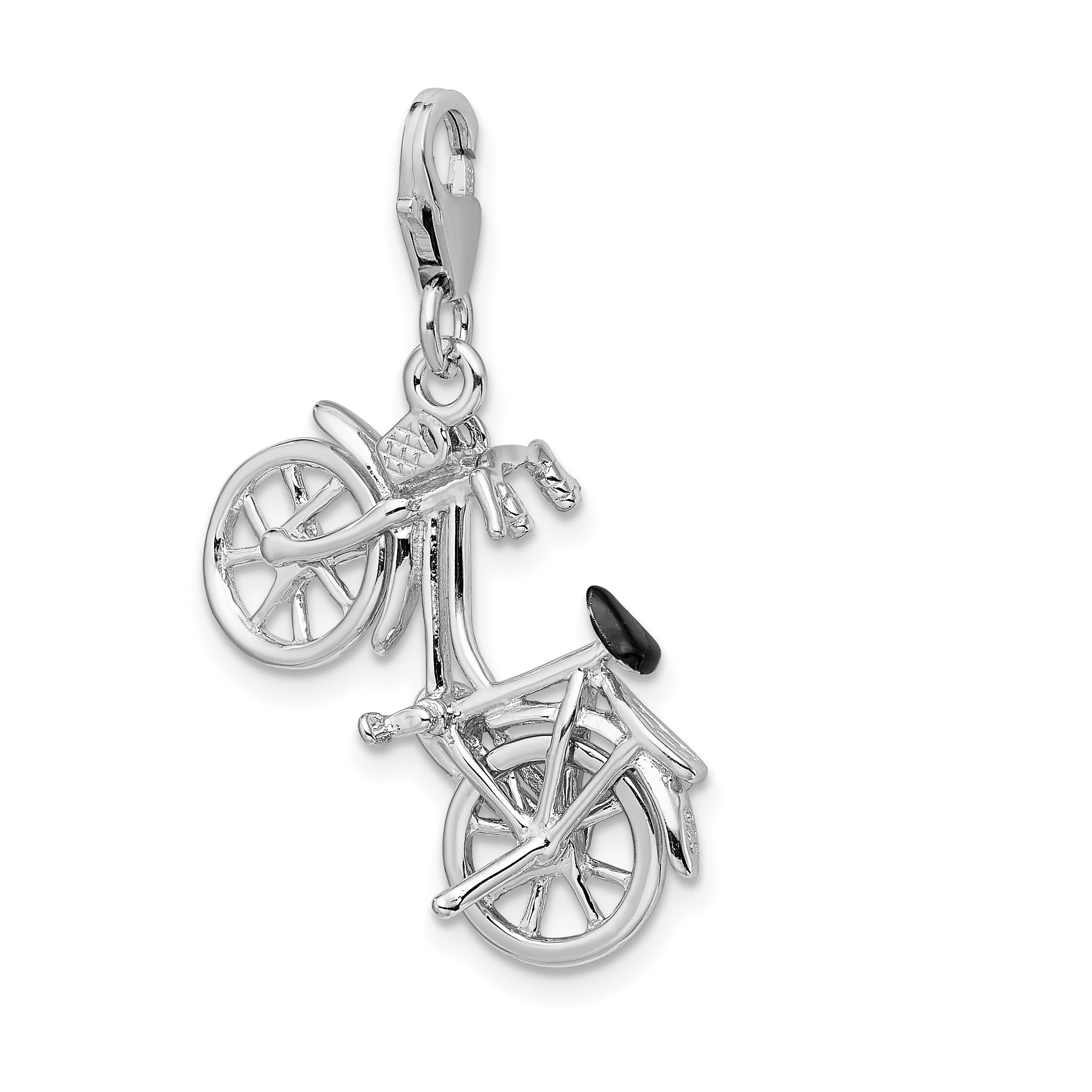 Sterling Silver Amore La Vita Rhodium-Plated Polished 3-D Enameled Moveable Bicycle Charm With Fancy Lobster Clasp
