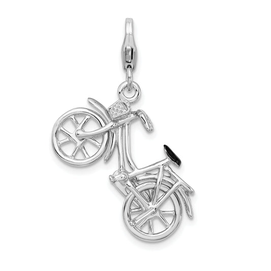 Sterling Silver Amore La Vita Rhodium-Plated Polished 3-D Enameled Moveable Bicycle Charm With Fancy Lobster Clasp