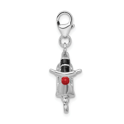 Sterling Silver Amore La Vita Rhodium-Plated Polished 3-D Enameled Crystal From Swarovski Moped Charm With Fancy Lobster Clasp