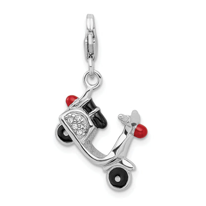 Sterling Silver Amore La Vita Rhodium-Plated Polished 3-D Enameled Crystal From Swarovski Moped Charm With Fancy Lobster Clasp