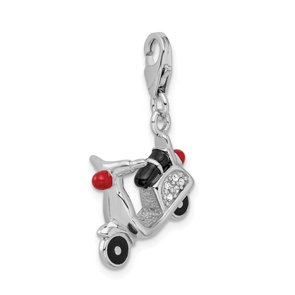 Sterling Silver Amore La Vita Rhodium-Plated Polished 3-D Enameled Crystal From Swarovski Moped Charm With Fancy Lobster Clasp