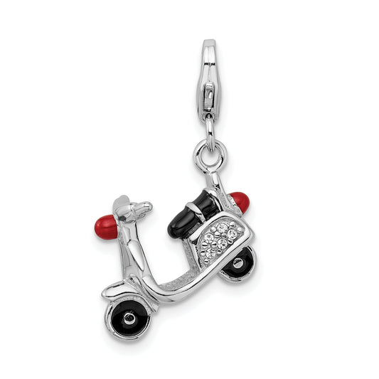 Sterling Silver Amore La Vita Rhodium-Plated Polished 3-D Enameled Crystal From Swarovski Moped Charm With Fancy Lobster Clasp
