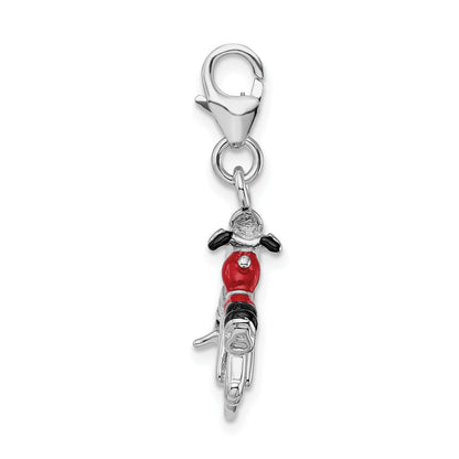 Sterling Silver Amore La Vita Rhodium-Plated Polished 3-D Enameled Motorcycle Charm With Fancy Lobster Clasp