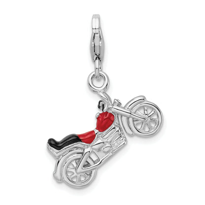 Sterling Silver Amore La Vita Rhodium-Plated Polished 3-D Enameled Motorcycle Charm With Fancy Lobster Clasp