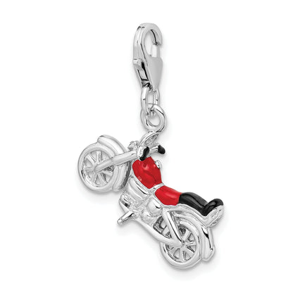 Sterling Silver Amore La Vita Rhodium-Plated Polished 3-D Enameled Motorcycle Charm With Fancy Lobster Clasp
