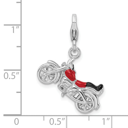 Sterling Silver Amore La Vita Rhodium-Plated Polished 3-D Enameled Motorcycle Charm With Fancy Lobster Clasp