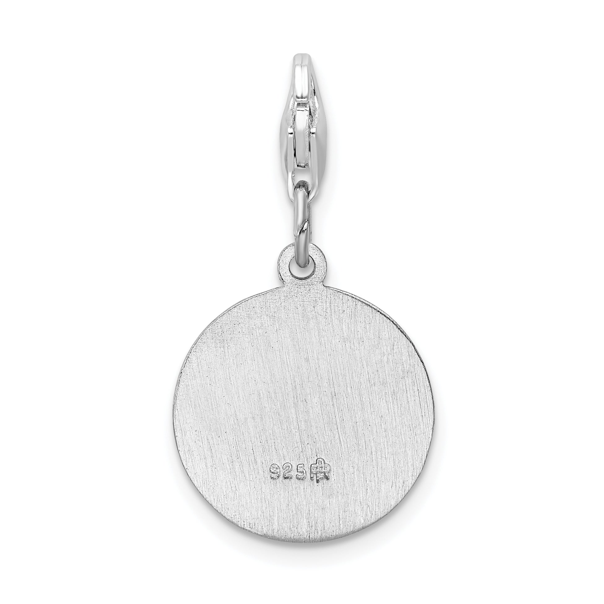 Sterling Silver Amore La Vita Rhodium-Plated Polished Saint Michael Medal Charm With Fancy Lobster Clasp