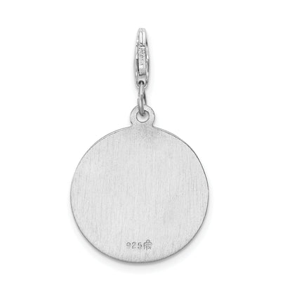 Sterling Silver Amore La Vita Rhodium-Plated Polished Saint Michael Medal Charm With Fancy Lobster Clasp