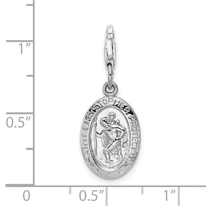Sterling Silver Amore La Vita Rhodium-Plated Polished Saint Christopher Medal Charm With Fancy Lobster Clasp
