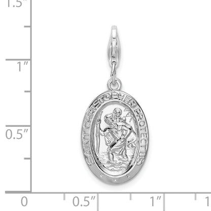 Sterling Silver Amore La Vita Rhodium-Plated Polished Saint Christopher Medal Charm With Fancy Lobster Clasp