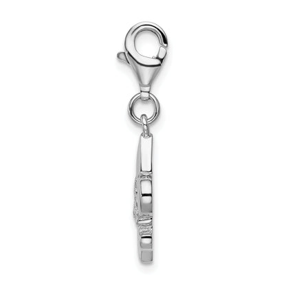 Sterling Silver Amore La Vita Rhodium-Plated Polished Cz Fleur De Lis Charm With Fancy Lobster Clasp