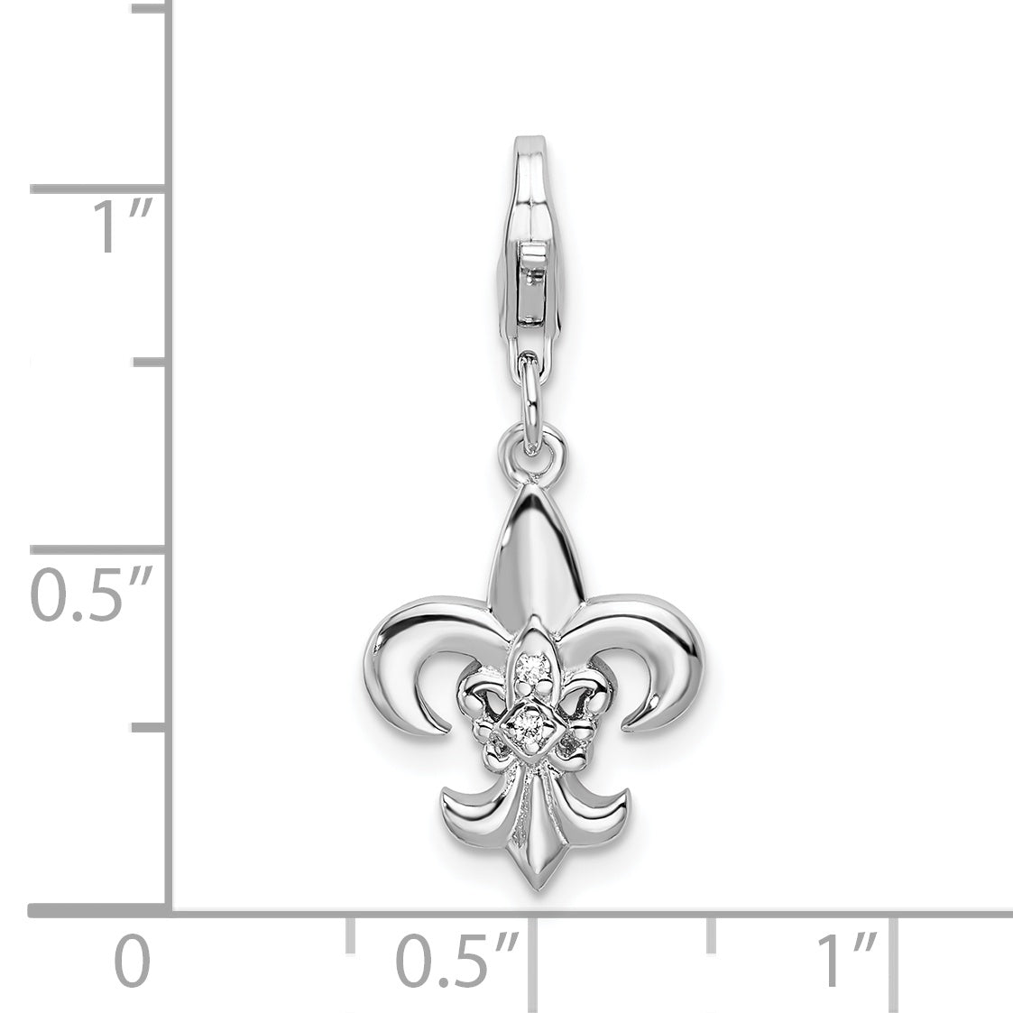 Sterling Silver Amore La Vita Rhodium-Plated Polished Cz Fleur De Lis Charm With Fancy Lobster Clasp