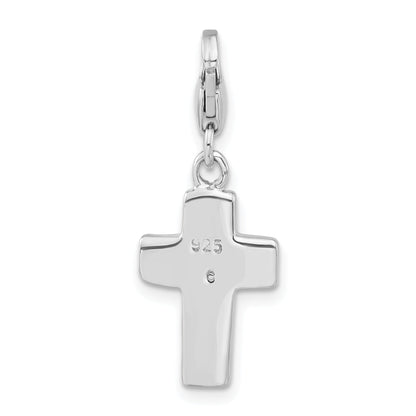 Sterling Silver Swarovski Crystal & Enamel Cross W/Lobster Clasp Charm