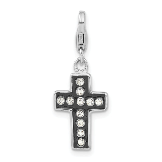 Sterling Silver Swarovski Crystal & Enamel Cross W/Lobster Clasp Charm