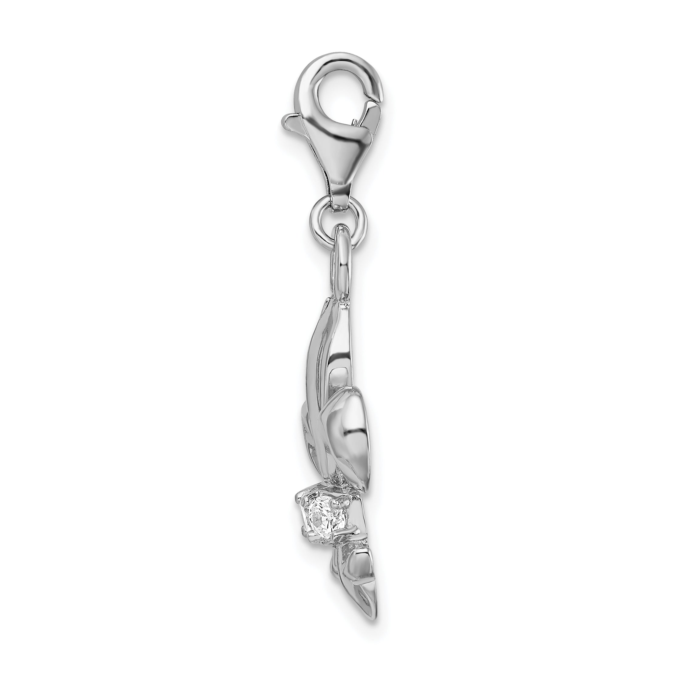 Sterling Silver Amore La Vita Rhodium-Plated Polished Cz Fleur De Lis Charm With Fancy Lobster Clasp