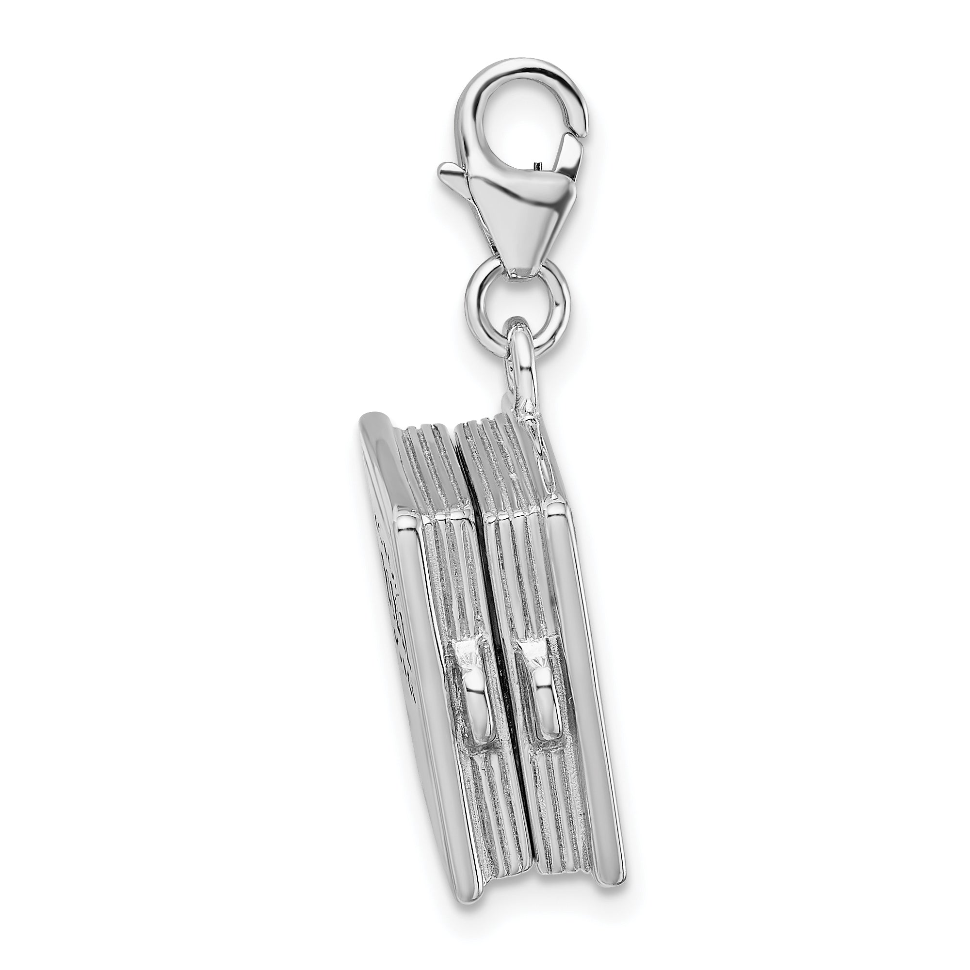 Sterling Silver Amore La Vita Rhodium-Plated Polished 3-D Moveable Enameled Bible Charm With Fancy Lobster Clasp