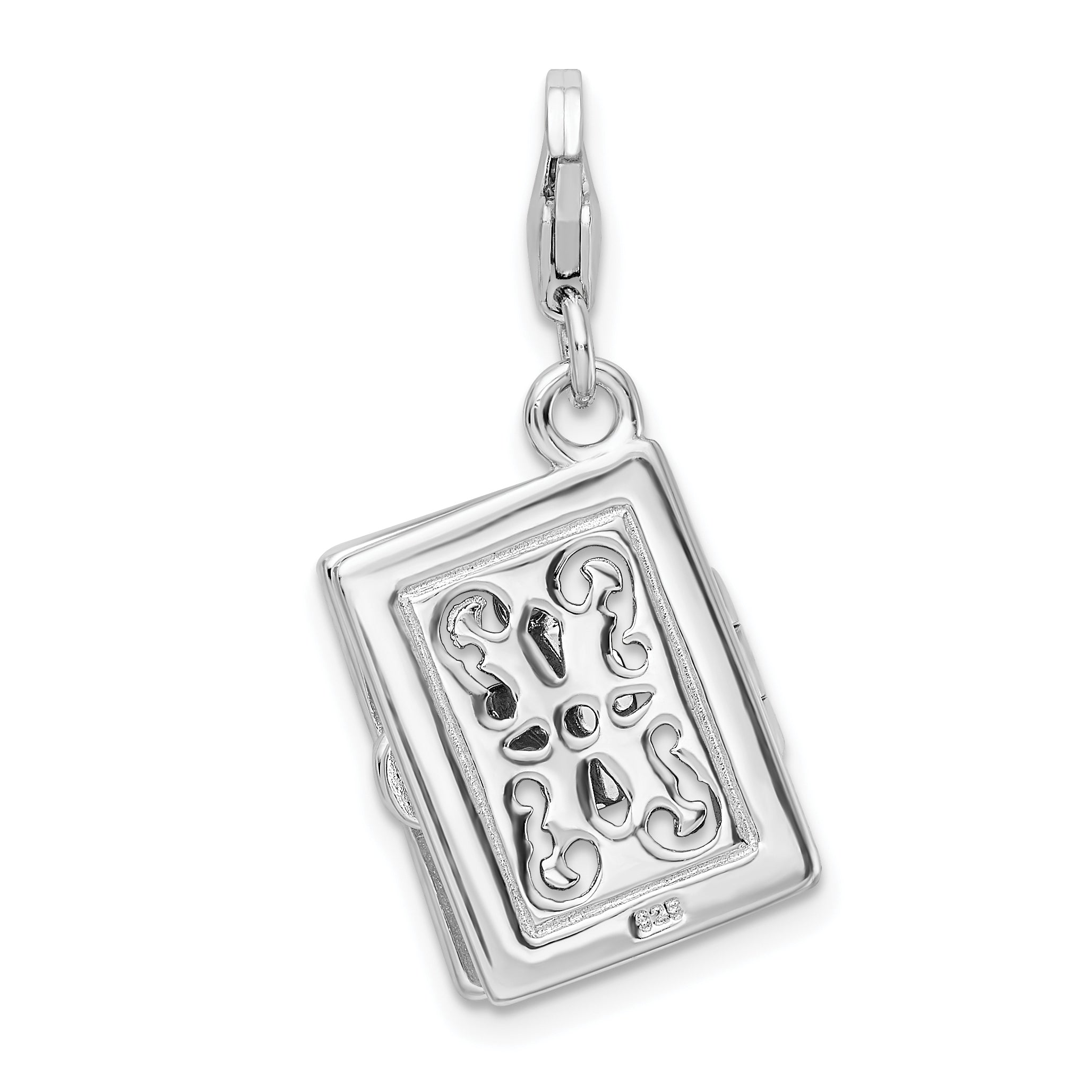 Sterling Silver Amore La Vita Rhodium-Plated Polished 3-D Moveable Enameled Bible Charm With Fancy Lobster Clasp