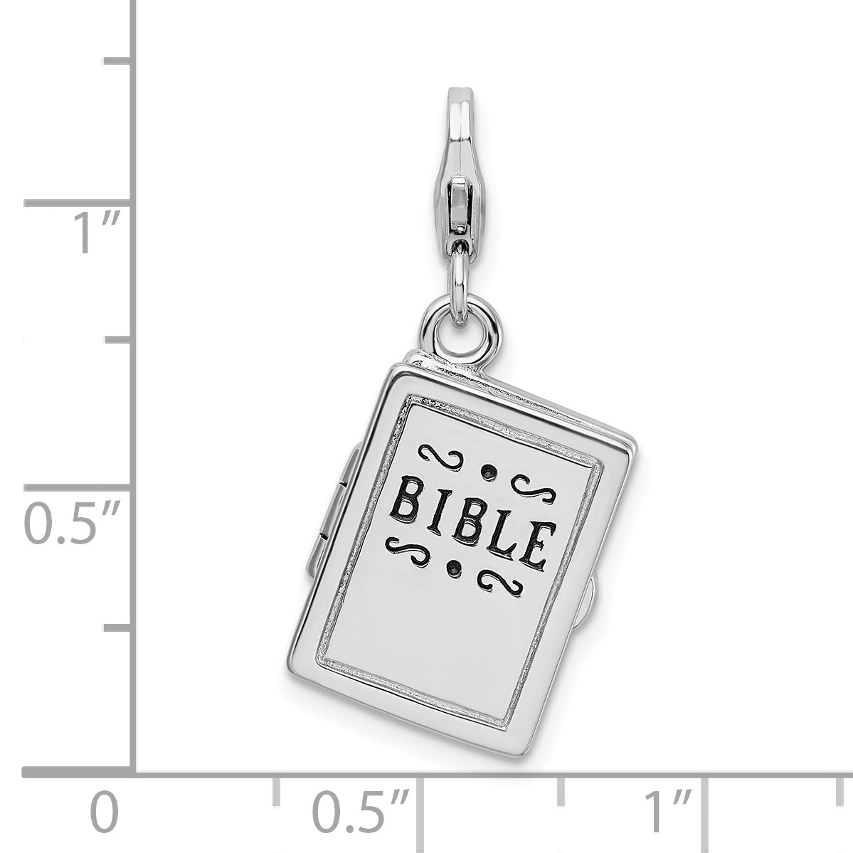 Sterling Silver Amore La Vita Rhodium-Plated Polished 3-D Moveable Enameled Bible Charm With Fancy Lobster Clasp