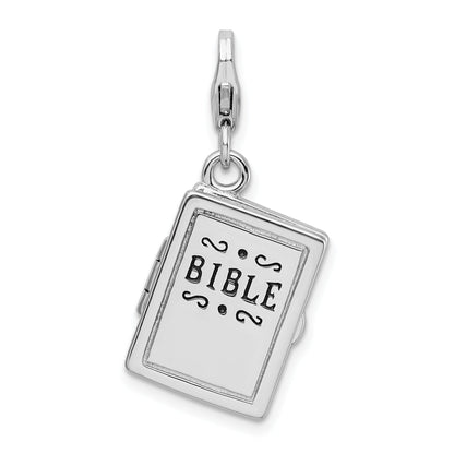 Sterling Silver Amore La Vita Rhodium-Plated Polished 3-D Moveable Enameled Bible Charm With Fancy Lobster Clasp