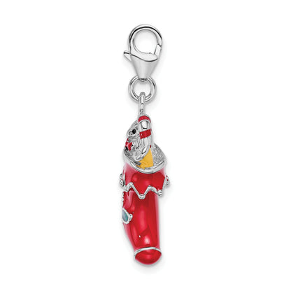 Sterling Silver Amore La Vita Rhodium-Plated Polished 3-D Red Enameled Holiday Stocking Charm With Fancy Lobster Clasp