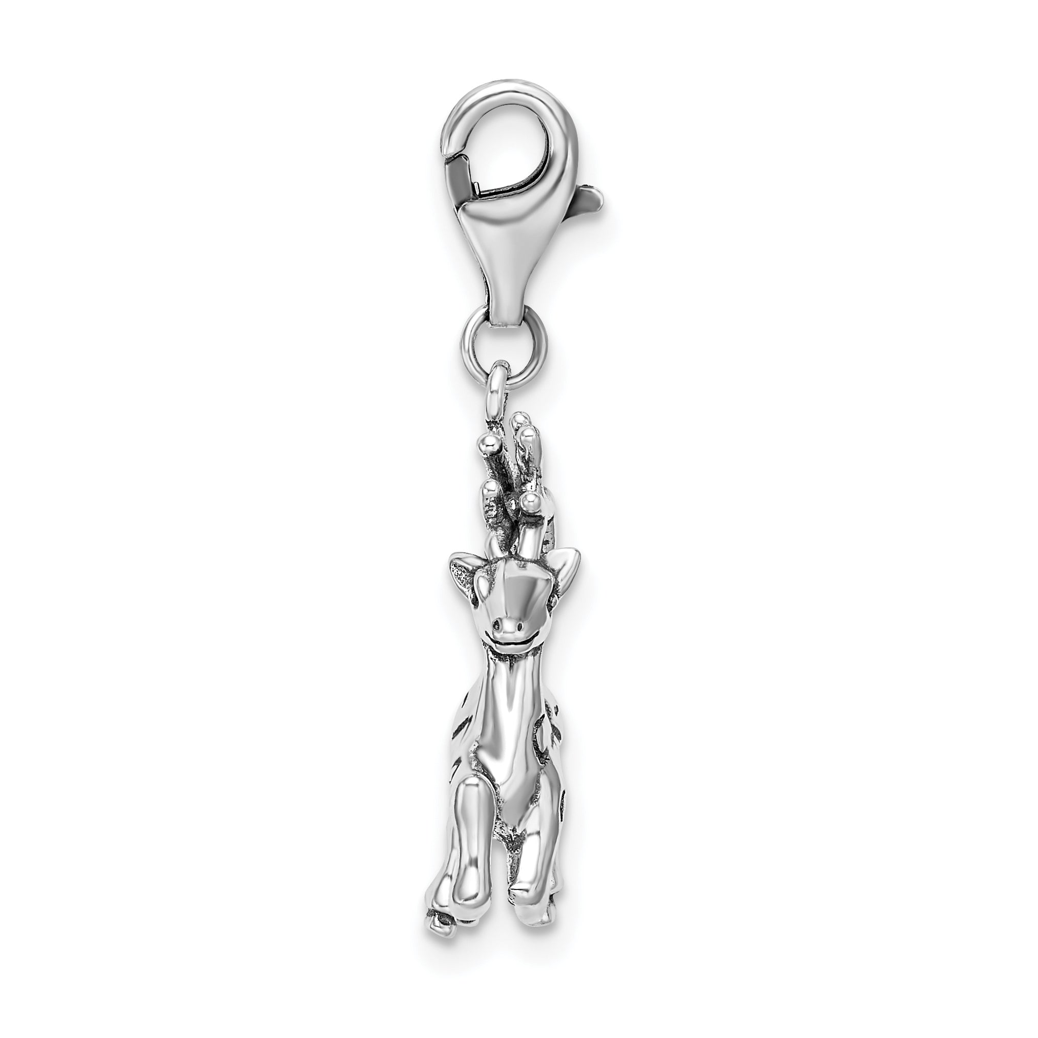 Sterling Silver Amore La Vita 3-D Polished Reindeer Charm With Fancy Lobster Clasp