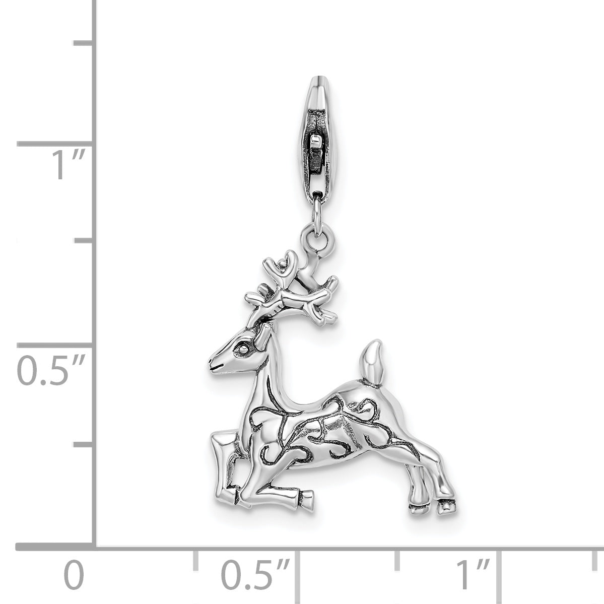 Sterling Silver Amore La Vita 3-D Polished Reindeer Charm With Fancy Lobster Clasp