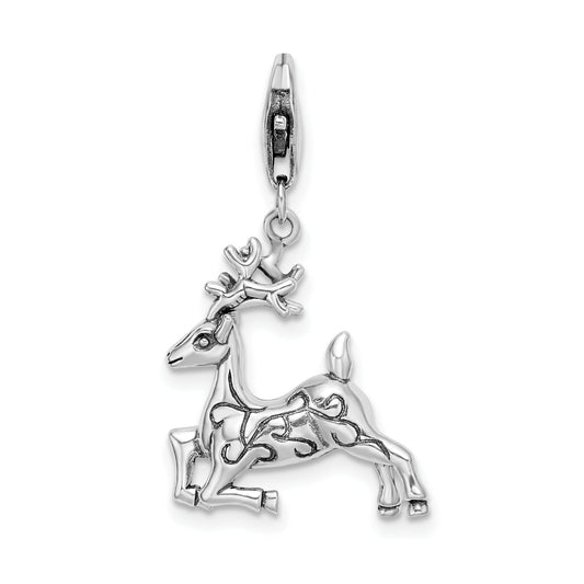 Sterling Silver Amore La Vita 3-D Polished Reindeer Charm With Fancy Lobster Clasp