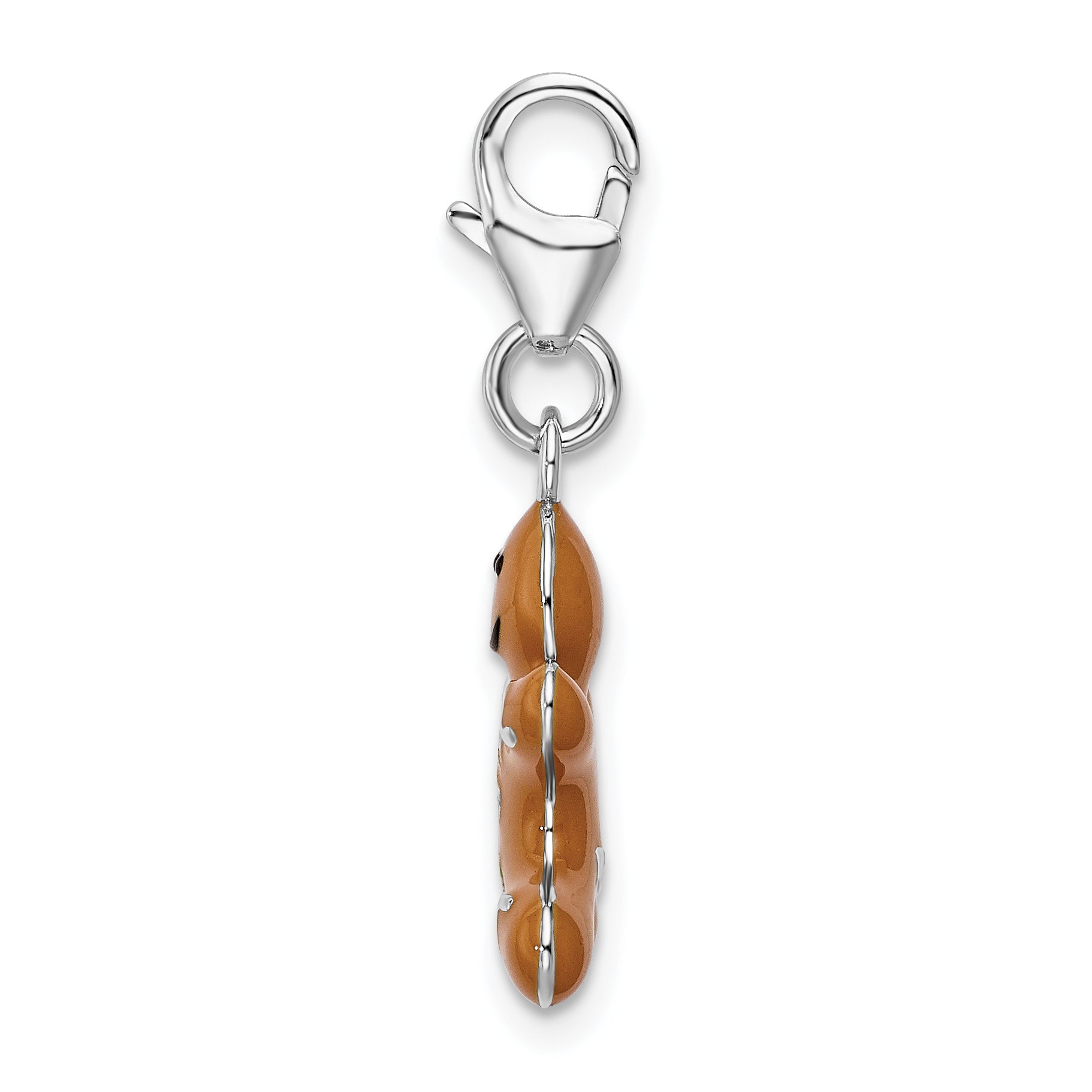 Sterling Silver Amore La Vita Rhodium-Plated Polished 3-D Enameled Gingerbread Cookie Charm With Fancy Lobster Clasp