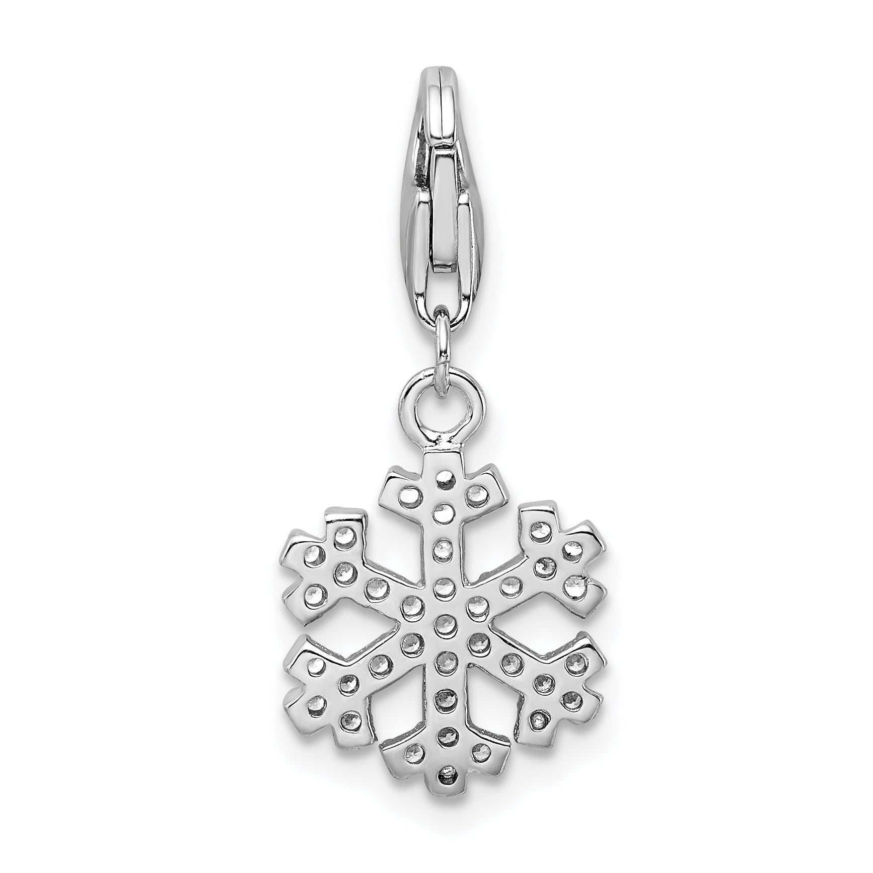 Sterling Silver Amore La Vita Rhodium-Plated Polished Cz Snowflake Charm With Fancy Lobster Clasp